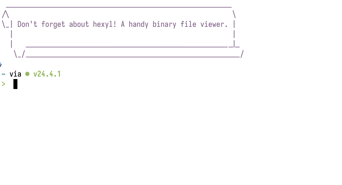 A screenshot, showing a nice ascii art parchment, with one of my snippets printed in the middle.